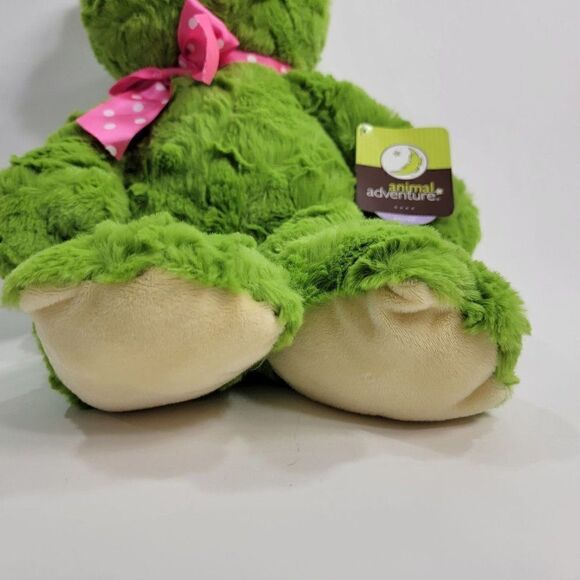 17" Animal Adventure Green Frog Pink Polka Dot Bow Plush - Picture 3 of 6